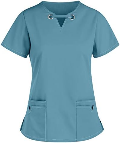 Tops Scrub para mulheres sexy v pescoço casual sólido solto manga curta tshirts fáceis de usar blusas com 4 bolso