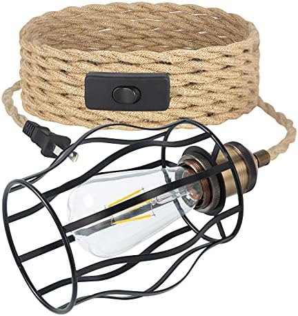 Plugue lrunzhuv com luz pendente, luzes penduradas com plugue de botão, lâmpada pendurada de 16,5 pés de cabo de cânhamo de cabo de meta