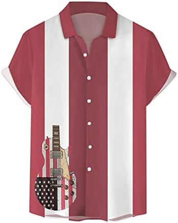 Miashui Botão Longo Mens Independência Bandeira DIA PERSONALIZADA Moda de lapela Botão Camisa Camisa de Manga curta Man Homem