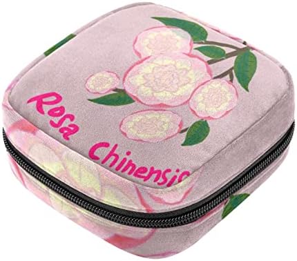Bolsa de armazenamento de guardanapos sanitários de Oryuekan, bolsas de zíper menstrual reutilizável portátil, bolsa de armazenamento de tampões para mulheres meninas, camellia rosa floral retro