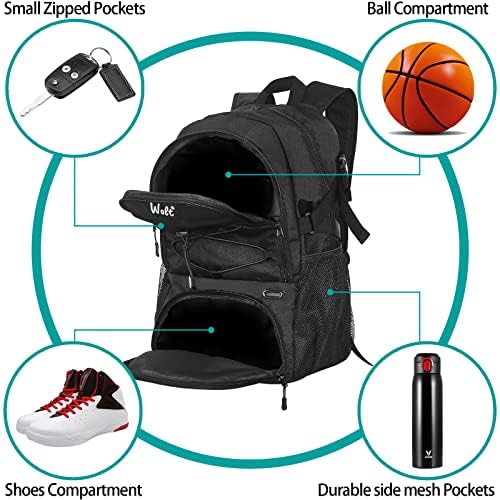 Wolt | Backpack de basquete grande bolsa esportiva com porta de bola e compartimento de sapatos separados, melhor para basquete, futebol, vôlei, natação, academia, viagens