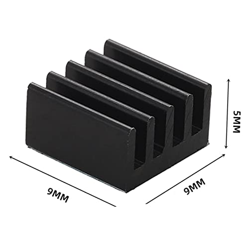 Jienk 20pcs Regulador de calor de alumínio preto com fita adesiva térmica, 9 × 9 × 5mm Regulador de dissipador de calor para resfriamento VRM GPU Driver de passo MOSFET VRAM Reguladores