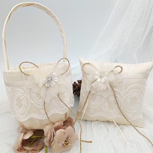 Ylyajy requintado requintado renda de flor simulada Flor Handmade Basket Ring Pillow PP Cotton Cloth Wedding Supplies