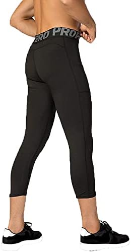 Calças de compressão para homens 3/4 Capri Leggings Workout Dry Fit, executando calças de ginástica atlética 3 pacote