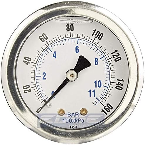 Mão de pressão preenchido com líquido em aço inoxidável, montagem traseira 1/8 NPT, mostrador de face de 1,5, WOG Classificado