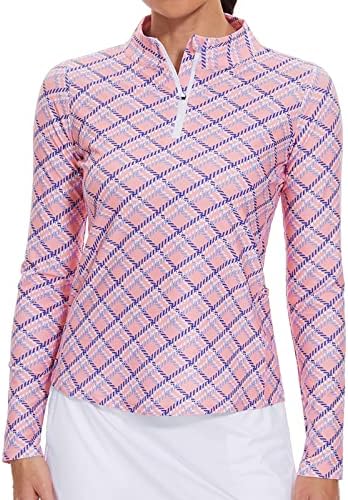 M MOTEEPI Camisa de golfe feminina de manga comprida Athletic Quarter Zip Pullover Sun Protection com bolso