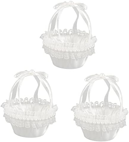 Jojofuny 3pcs cesta de flores de casamento pequeno cesto de flores de flor ocidental tecido branco dama de dama de honra