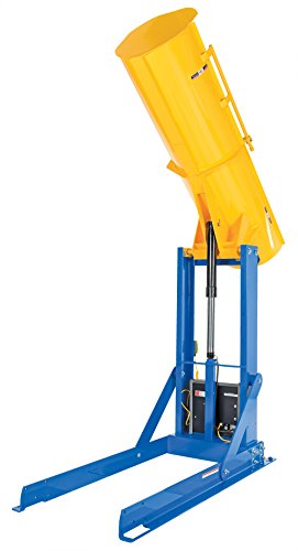 Vestil HDD-60-10-S Dumper hidráulico estacionário, capacidade de 1000 lb, altura de despejo de 60 , folga de altura de 137, 30 e 55 gal, quadro azul/rampa amarela