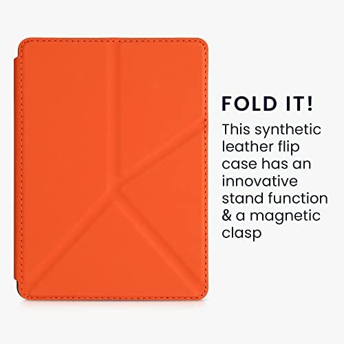 Case de origami kwmobile compatível com Kindle Paperwhite 11. Geração 2021 - Case Ultra Slim Fit PU Cover com suporte - laranja