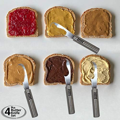 Facas de manteiga de aço inoxidável anapoliz Conjunto de 4 | Conjunto de facas do espalhador de luxo | Ferramenta de sanduíche de lâmina larga | Creme queijo, condimento, faca de espalhador de manteiga