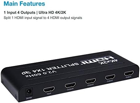 Expert Connect 1x4 Splitter HDMI | 4 porta | 1 in - 4 out | Ultra HD 4K/2K @ 60Hz, HDR | HDMI 2.0, HDCP 2.2 | Full HD/3D | 1080p | Dts