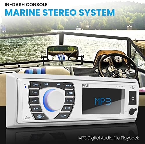 Pyle Bluetooth Marine Receiver Estéreo - Boat Estilo de Din de 12V no sistema Dash Radio Receiver com LCD digital, RCA, MP3, USB,