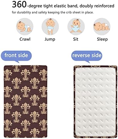 Mini-berço com tema vintage, lençóis de berço, lençóis mini berços portáteis Ultra Soft Material Baby para meninos meninas, 24 “x38”, castanha marrom e marrom pastel