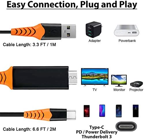 Tek Styz Pro USB-C HDMI funciona para o Google Pixel XL/Pixel 3/Pixel 3 xl/pixel 3a/pixel 4 xl a 4k com porta de alimentação, cabo de 6 pés a 2160p@60Hz, 6ft/2m Cable [Thunderbolt 3 compatível]