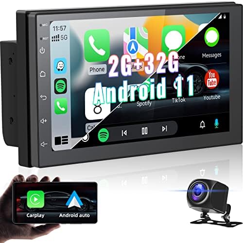Android Car estéreo duplo din, carplay sem fio, automóvel sem fio Android, tela sensível ao toque de 7 polegadas Bluetooth 4.2 Rádio de carro, 2g+32g de navegação GPS WiFi hifi fm unidadepsci unidade com câmera de backup com câmera