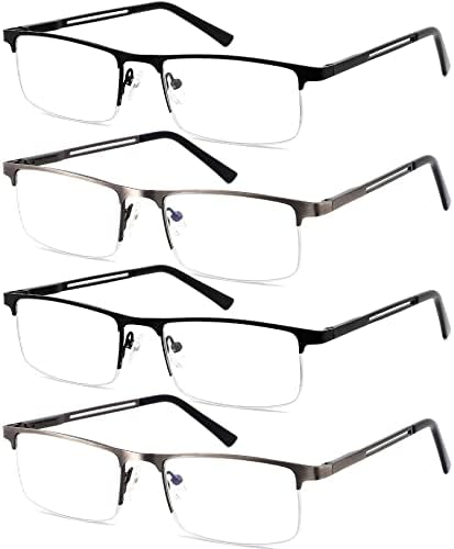 Dilly Vision 4-Pack Reading Glasses for Men, 1,75 Luz azul Blocking Reading Glasses Readers de metal com dobradiças