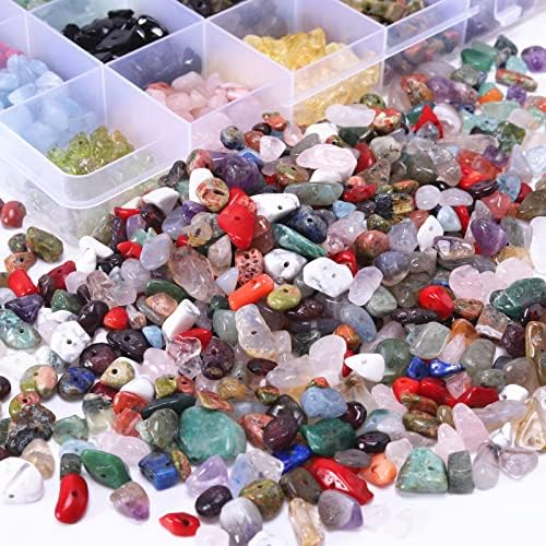 Colle 24 Cores 1200pcs Contas de rocha de cristal natural para jóias Fazendo suprimentos, cura para pedras de gola Bracelets Kit de colar de colar