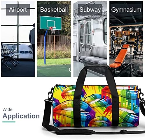 Rainbow Lip Cylindrical Gym Bag Tote Tote Bag Duffel Bag para férias esportivas para o fim de semana