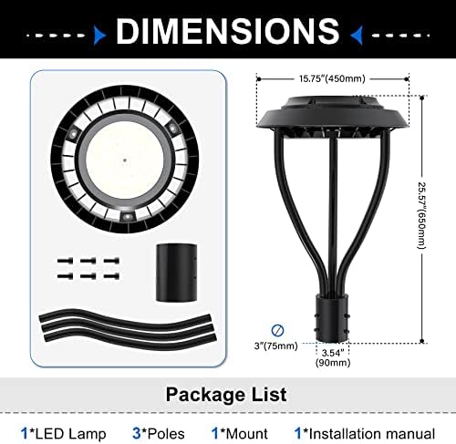 Kinsng LED Post Light Top, LED Circular Light 150W 21.000lm 5000k Daylight [equivalente a 600W] Postagem ao ar livre IP65