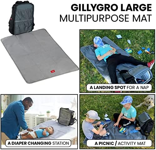 Mochila Gillygro Conjunto com reforço embutido | Mochila de fraldas de fraldas de viagem de dia inteiro com troca de almofada, assento de cadeira alta portátil, inserção do organizador, alça de ombro extra | Unissex para mãe pai menino menino