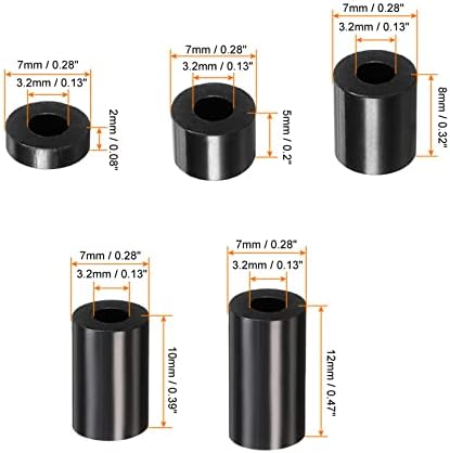 Patikil Round Spacer Washer Conjunto, 200 pacote de nylon 2,5,8,10,12 mm de comprimento para parafusos M3 bloco 3D de impressão
