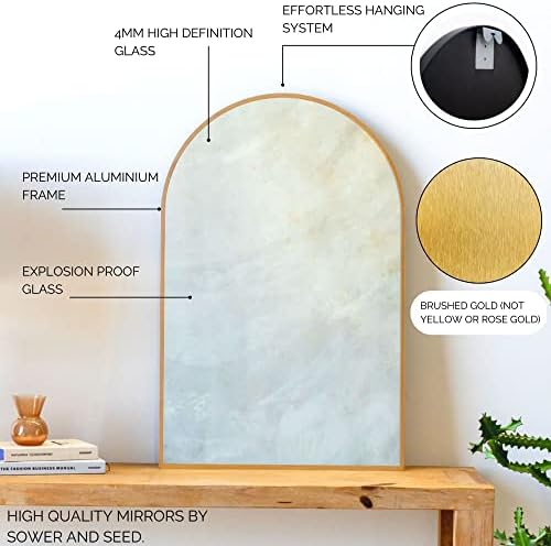 Arch Gold Mirror, 33 x 21 polegadas - espelho arqueado de latão - perfeito para espelho de cômoda de ouro, espelho de entrada