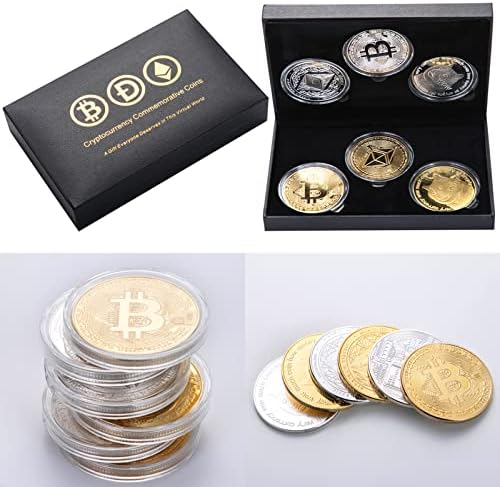 6 PCs Bitcoin Dogecoin Ethereum Comemoration Moeda - Coleção de moedas de bits colecionáveis ​​- Criptomoeda Blockchain Física Blockchain