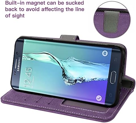 ASUWISH compatível com a caixa da carteira Samsung Galaxy S6 Edge e a tela do protetor da tela de vidro temperado Tampa da pulseira Stap Strap Cell Tele