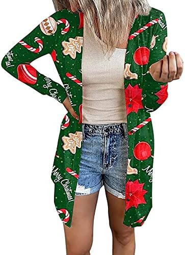 Overmal Women Fashion Fashion Christmas Imprimir botão de manga longa Cardigan Jacket