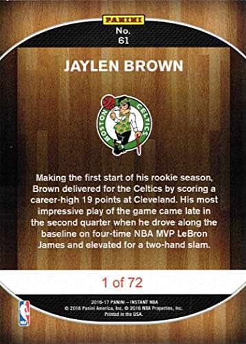 -17 Panini Instant Basketball 61 Jaylen Brown Rookie Celtics - apenas 72 Made