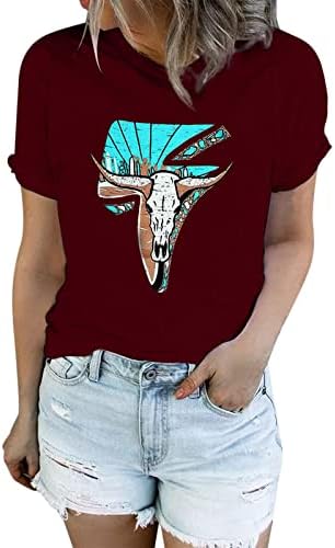 Camisa de manga curta Aztec Western casual camisa de jeans elegante diariamente camiseta de moda de moda feminino tops