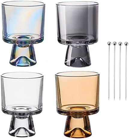 Weltaz Martini Glasses Cocktail Glassware Conjunto de 4, vidro colorido. Copos de bebida, copos de coquetel, copos de margarita sem haste, copos de bar, coquetéis de camarão, copos de suco