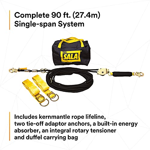 3m DBI-SALA SAYFLINE 7600509 Sistema de salvação horizontal, corda Kernmantle de 90 pés com tensionador, absorvedor de