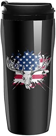 Caça a caça de veados American Flag USA Coffee Cup com caneca de viagem durável para bebidas com isolamento de tampa