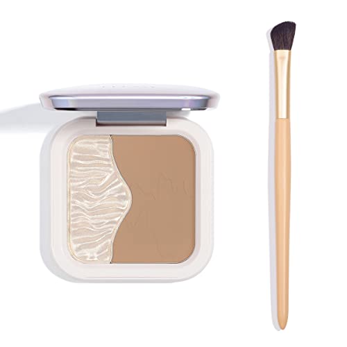 Ellesy Highlighter Makeup Palette Shimmer Face Bronzer e Highlighter Contouring Paleta Kit de maquiagem Paleta de contorno em pó com escova-C02