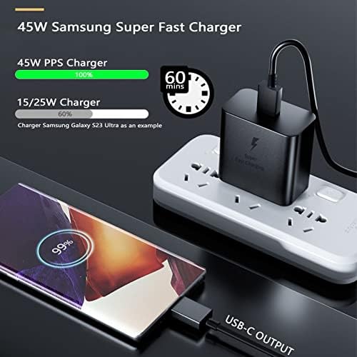 S23 Ultra 45W USB C Super Fast Charger, Samsung Charger Bloco de parede de carregamento rápido Tipo C com cabo de carregamento de 5 pés Tipo C para Samsung Galaxy S23/S23+/S22 Ultra/S22+/S22/S20ultra/Nota 10 Plus