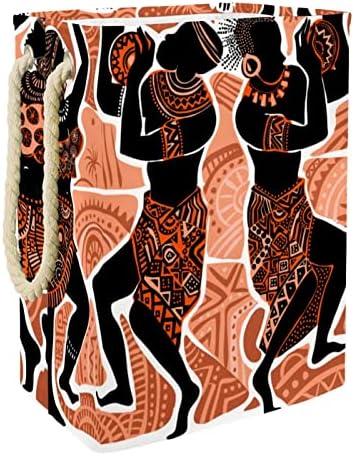 Cesto de lavanderia de dança tribal africana com alças grandes cestas dobráveis ​​para lixeira, quarto de crianças, organizador de casa, armazenamento de pano, 19.3x11.8x15.9 em
