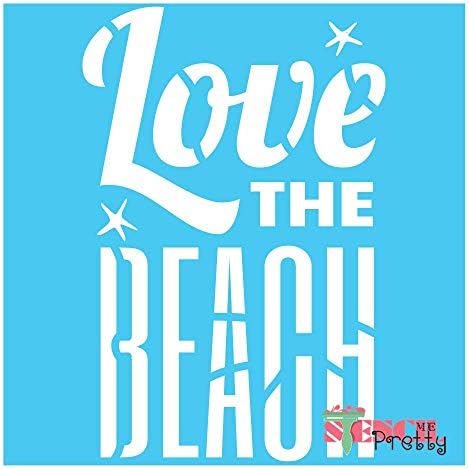 Rustic Love the Beach Stencil - Sinal de arte da parede DIY Aergulho angustiado Decoração de aerógrafo chique Melhores estênceis grandes de vinil para pintar em madeira, tela, parede, etc. Multipack | Material de cor azul brilhante