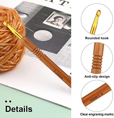 Gancho de crochê de 6 mm, ferramenta de crochê leve e confortável e ergonomicamente estruturada gancho de crochê para travar cabelos e tricô diy