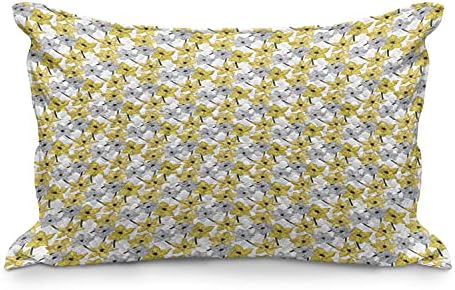 Ambesonne Floral Quilted Coberto de travesseiros, Narcissus Flowers em um fundo simples, capa padrão de travesseiro com