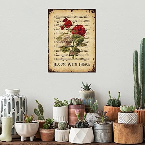 Bloom with Grace Wooden Sign Música Vintage Folha de Hydrangea Flor Wood Wall Art Classic Nature Plants Wood Home Wall Decoration for Office Bedroom Sala Home Homewarming Presente 16x12in