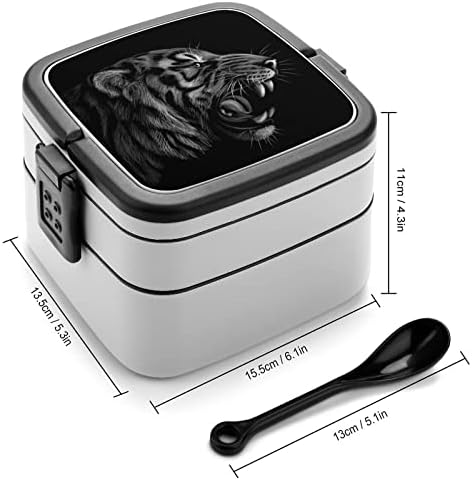 Retrato de tigre preto e branco Imprimir tudo em uma caixa de bento Bento Contêiner de almoço com colher para escola/trabalho/piquenique