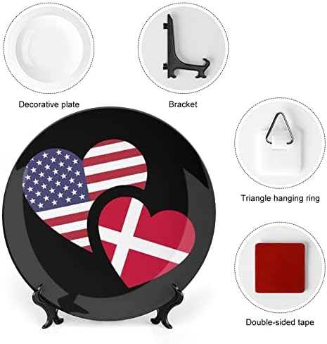 Dinamarca bandeira dos EUA Placa decorativa Placa de cerâmica redonda Placa de porcela