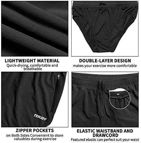 Tenjoy Men's Running Shorts Gym Athletic Workout Shorts para homens de 3 polegadas shorts esportivos com bolso com zíper