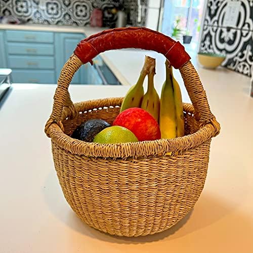 Deluxe Small Round Natural African Basket, 10 - Classic Heartwood Bolga Market Basce