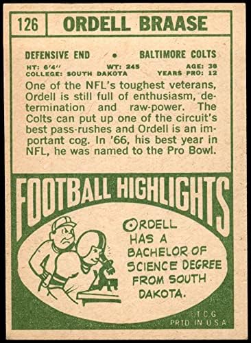 1968 Topps 126 Ordell Braase Baltimore Colts EX/MT+ Colts Dakota do Sul