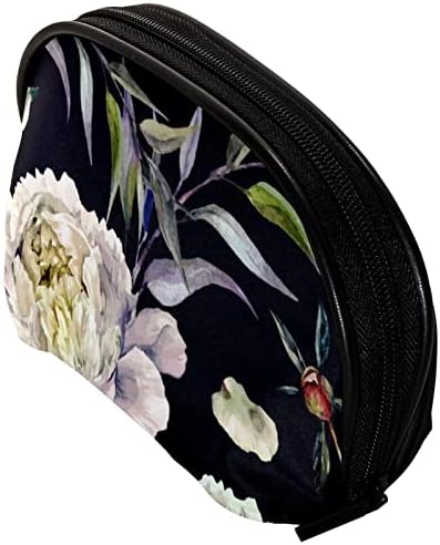 Saco de maquiagem pequeno, organizador cosmético da bolsa com zíper para mulheres e meninas, peonias brancas Flor floral vintage