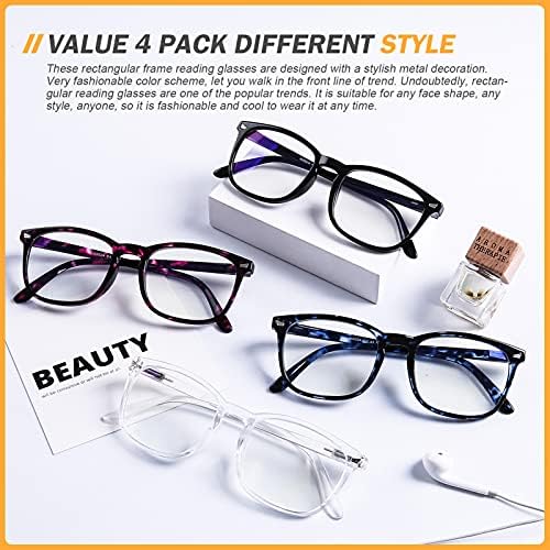 Doovic 4 Pack Reading Glasses Block Blocking Fashion Computer Readers for Women Anti Eye Strain Glare UV Ray Filter