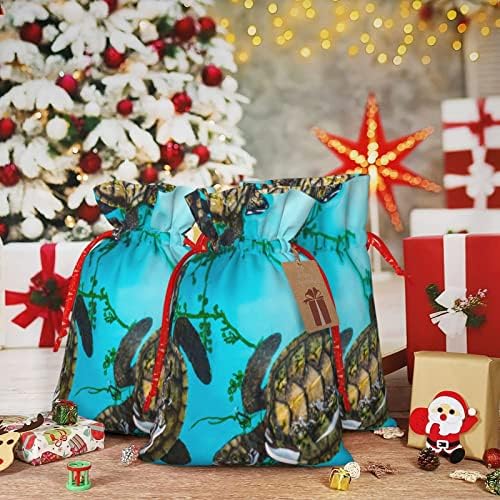 Sacos de presente de traço de natal T-Turtle-Blue apresenta sacos de embrulho de sacos de embrulho de presentes de natal, bolsas médias