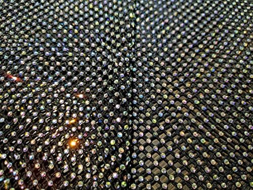 Malha de strass, tecido preto de tecido preto folhas de pesca de cristal de cristal